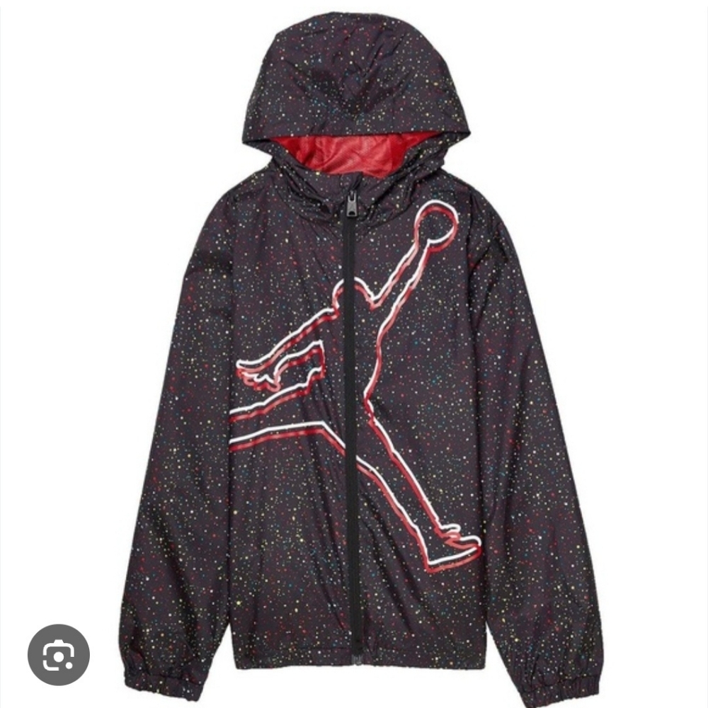 Black Hooded Jacket with Red and White Outline